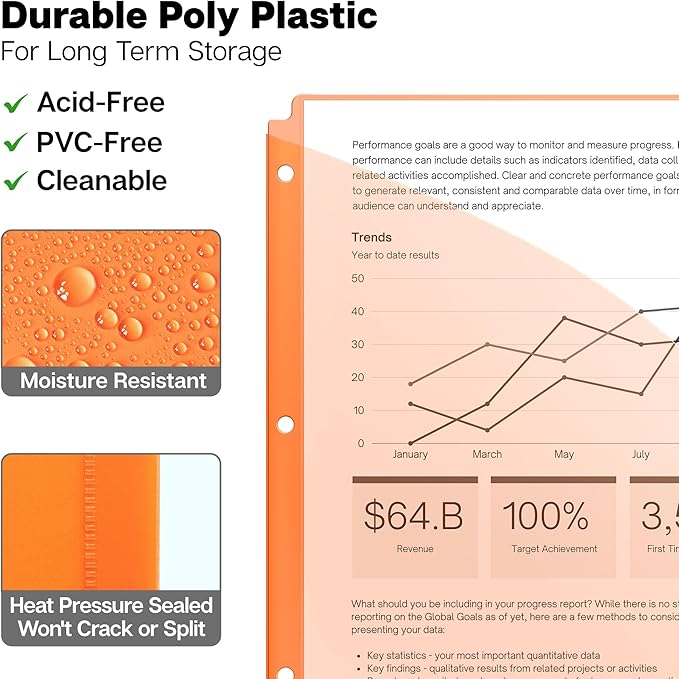 Dunwell 2-Pocket 8-Tab Divider Pockets, (6 Sets, 48 Count), 5 Colors, Plastic 8 Subject Notebook Tab Dividers for 3-Ring Binders, Includes Label Inserts, Durable Acid-Free Poly