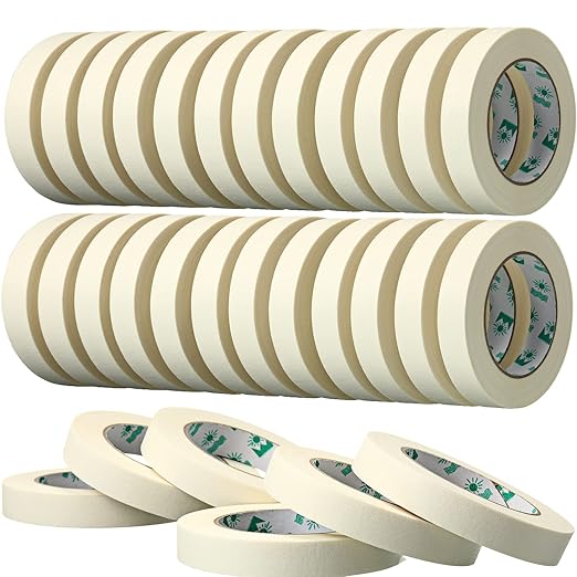 Leelosp 25 Rolls Masking Tape Bulk General Purpose Masking Tape Paint Craft Painter Artist Multi Use School Classroom Supplies, 0.75 Inch x 55 Yards, 1375 Yards Total (Beige)