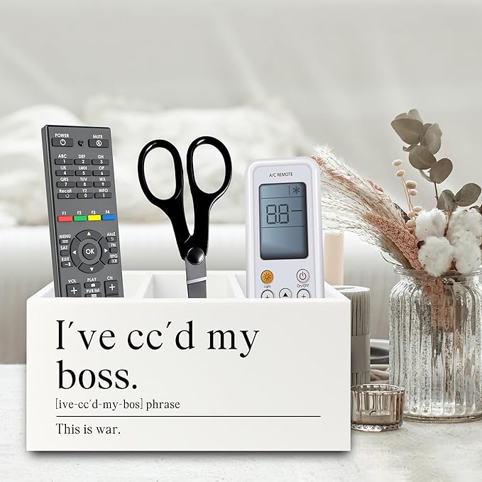 Funny Office Pen Pencil Holder Organizer for Desk, Coworker Gifts for Women Men, I've Cc'd My Boss Funny Wooden Box Sign for Home Office Workplace Desk Tabletop Decorations