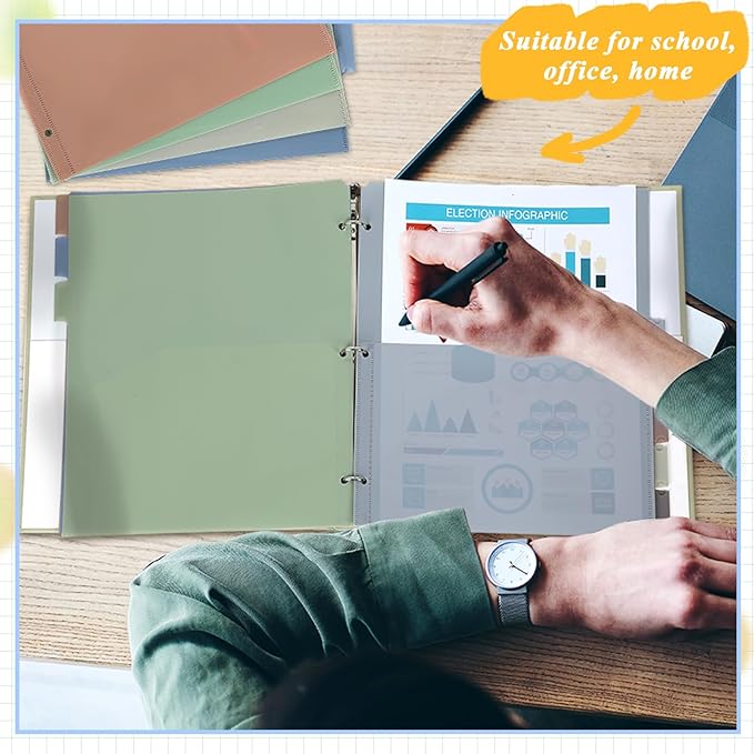 32 Pcs/4 Sets 8 Tab Binder Dividers with Pockets Plastic Tabs Dividers for 3 Ring Binder with Pockets Colorful Sturdy Subject Notebook Divider for Office School Home Business Organizer (Boho)