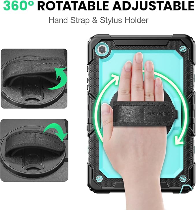 SEYMAC Case for Samsung Galaxy Tab A9+/ A9 Plus 11" (SM-X210/X216/X218), Heavy Duty Shockproof Protective Case with Screen Protector, Rotating Stand and Hand/Shoulder Strap, Light Blue