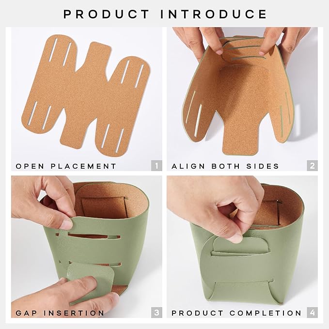 HOMIEAZICOZI 2-Pack Cork Leather Desk Accessories Storage - Pencil Pen Holder - Makeup Brush Holder Organizer - Stylish Addition to Home Decor (Light Green)