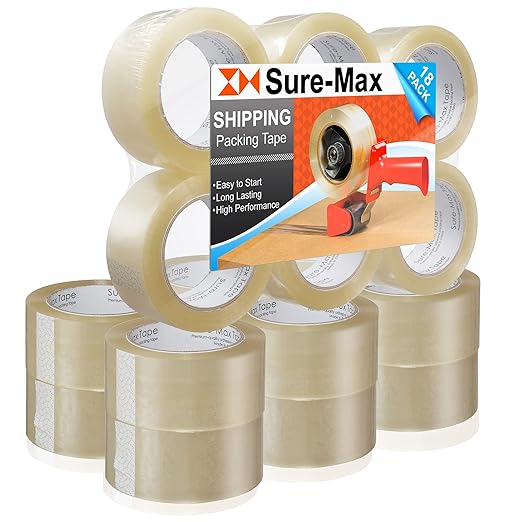 Sure-Max Premium Carton Packing Tape 1.8 mil 330 Feet (110 Yards) - Clear - 18 Rolls