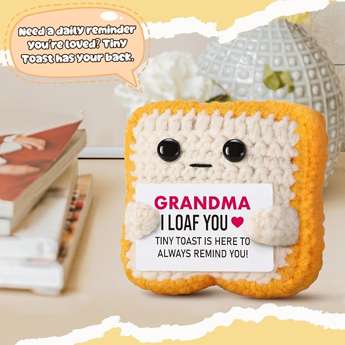 Gifts for Grandma from Granddaughter, Grandson - Funny "I Loaf You" Crochet Toast - Unique Mothers Day, Birthday, Christmas Gift for Grandma, Nana, Gigi - Cute Keepsake & Décor