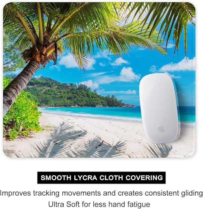 Auhoahsil Mouse Pad, 12 x 10 in Summer Beach Theme Computer Mouse Pad for Desk, Premium-Textured Non-Slip Rubber Stitched Edges Waterproof Square Mouse Mat for Gaming Work Wireless Mice, Blue