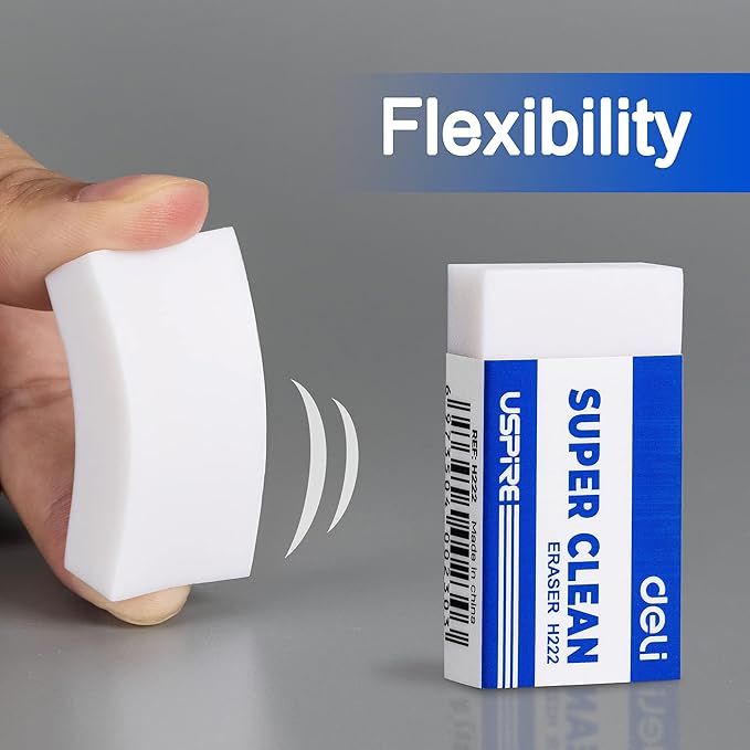 Deli Pencil Erasers, Pencil Eraser, 10 Pack, White Erasers, Erasers for Drawing, Kids, Artist, White, Large