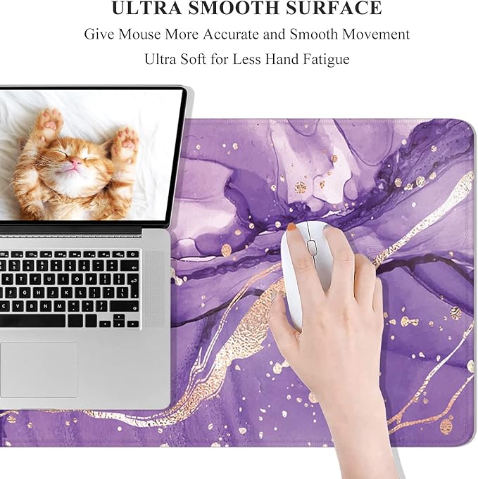 Desk Mat, 32" x 12" XXL Extended Large Gaming Mouse Pad, Desktop Decor Desk Pad, Cute Men Women Office Supplies and Accessories, XL Mouse Mat for Laptop & Keyboard, Purple Marble