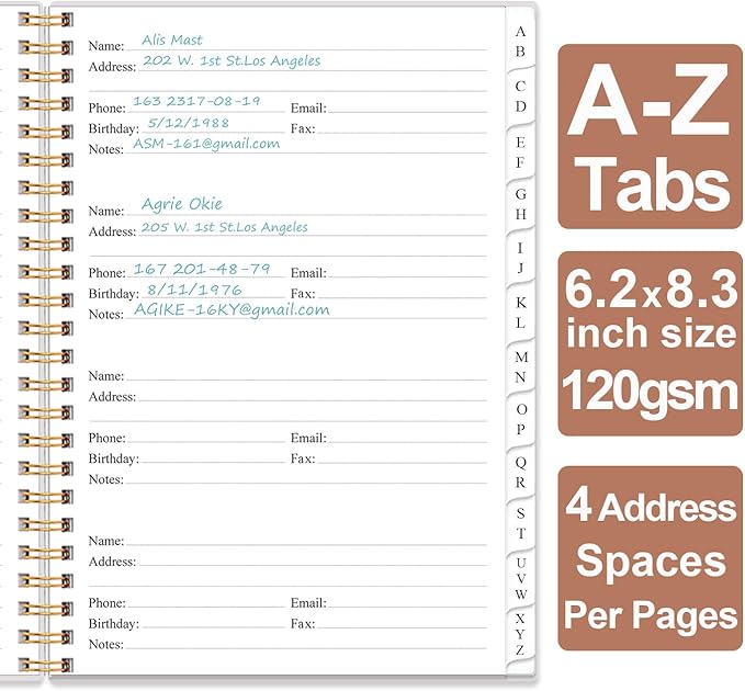 Address Book with Alphabetical Tabs - A5 Telephone & Address Book with Address Contacts, Special Date, Phone, Birthday & Internet Login Password for Home and Office, 6.2" x 8.5", Rose Leaf