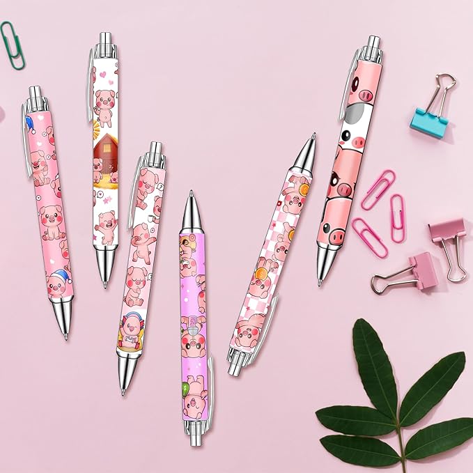 Idealmuzik Pink Pig Pens Set – Cute Piggy Gel Pens for Kids, Teens, and Animal Lovers – Fun Writing Stationery Gift for School, Office, or Journaling – Thanksgiving Christmas New Year Gifts, 6 Pack