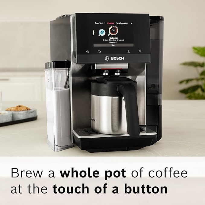 Bosch 800 Series Fully Automatic Espresso and Coffee Machine – 36 Drinks with Coffee World, Cold Brew, Double Cup, Integrated Milk Container, Smart Features, in Silver TQU60307