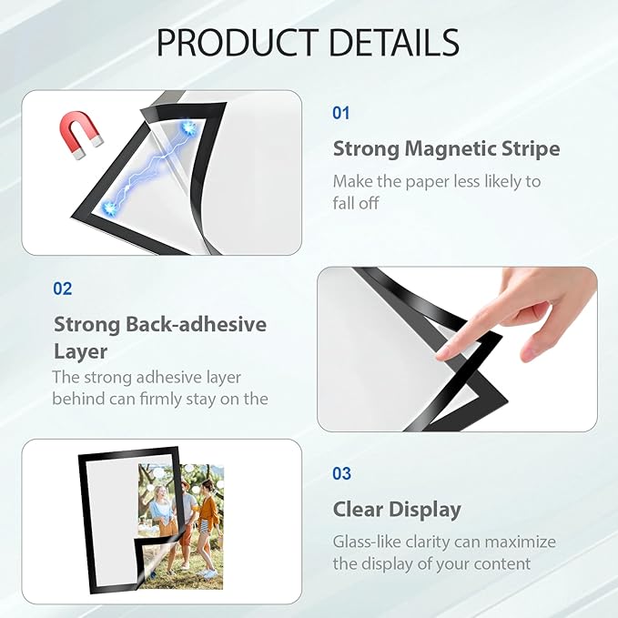 Magnetic Sign Holder 8.5 x 11, 20 PCS Self Adhesive Picture Frame, Wall Window Office Door Fridge Plastic Sheet Protector Sleeve Display for Document Paper Poster Flyer Photo Notice