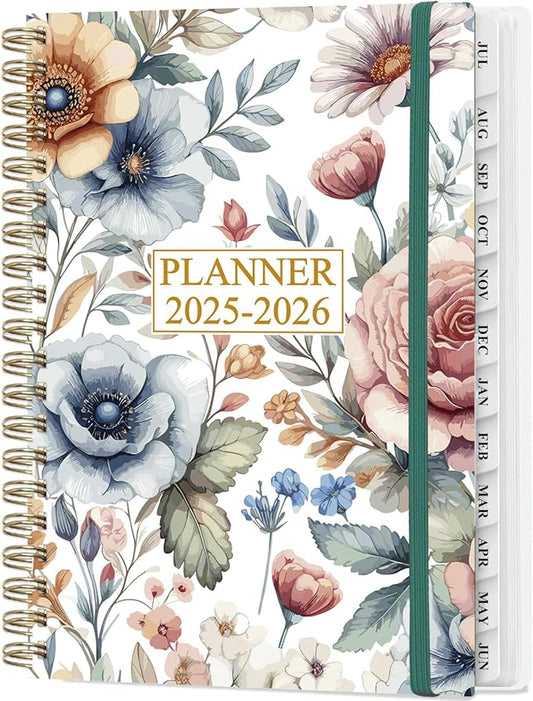 Planner 2025-2026 - Weekly & Monthly Planner from July 2025 to June 2026, Agenda 2025 2026 with Inner Pocket, Elastic Band, 6.4" x 8.5", Colorful Large Flower