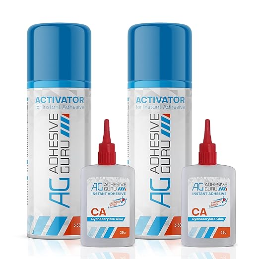 Adhesive Guru CA Glue with Activator Woodworking (2 x 0.9 oz - 2 x 3.38 fl oz) Ca Glue for Woodworking, Cyanoacrylate Glue and Activator (2 Pack)