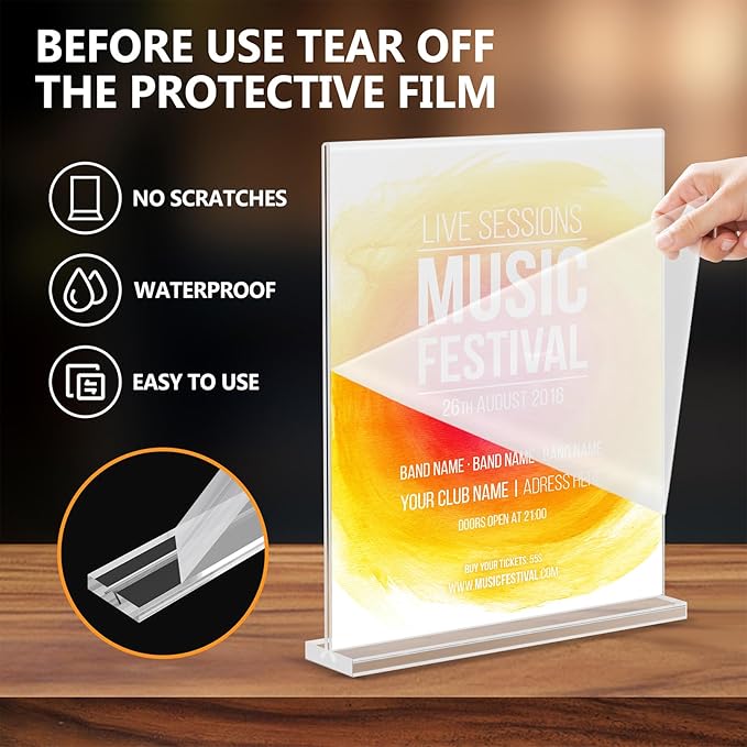 Acrylic Sign Holder 8.5 x 11, Double Sided Sign Holder Stand, Plastic 10 Pack Table Paper Stand, Vertical Menu Flyer Stand, T Shape Table Flyer Holder