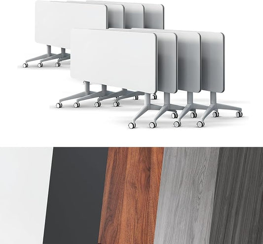 Conference Room Table, Folding Conference Tables,Thicken Grey Tabletop,Flip Top Wooden Seminar Meeting Room Table for Conference Room Offices (8, White, 55.1”)