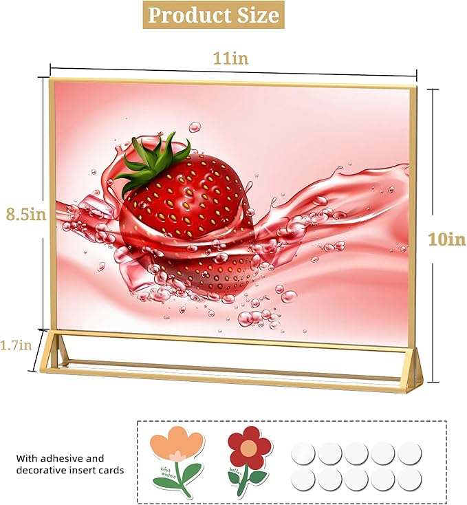 Clear Acrylic Sign Holder 11x 8.5 Horizontal Double Sided Gold Frame Flyer Holder for Wedding Table Number Menu Holder (6pcs)