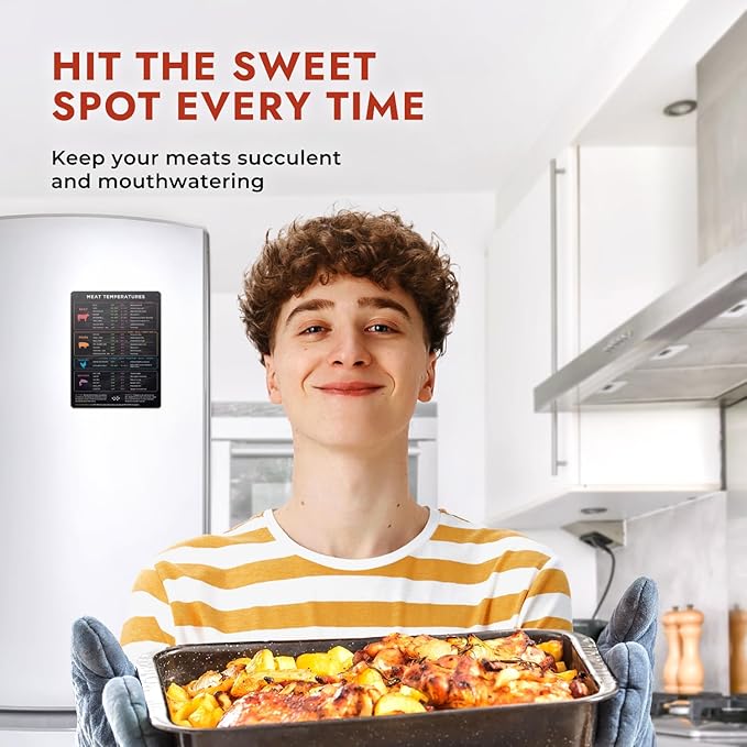 Levain & Co Meat Temperature Magnet - Cooking Chart for Beef, Poultry, Fish & Pork