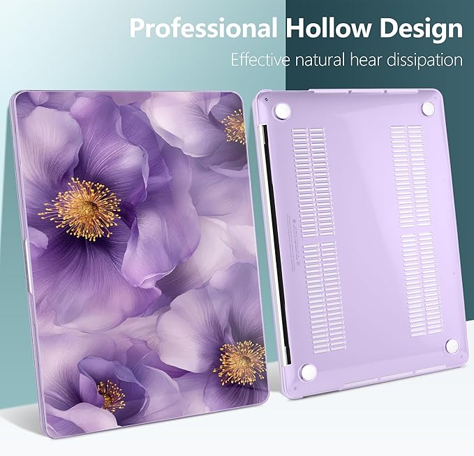 TWOLSKOO Compatible with MacBook Pro 13 inch Case 2023-2016 A2338 M2/M1 A2251 A2289 A2159 A1989 A1706, Plastic Hard Shell Cover & Keyboard Skin & Screen Protector, Purple Flowers
