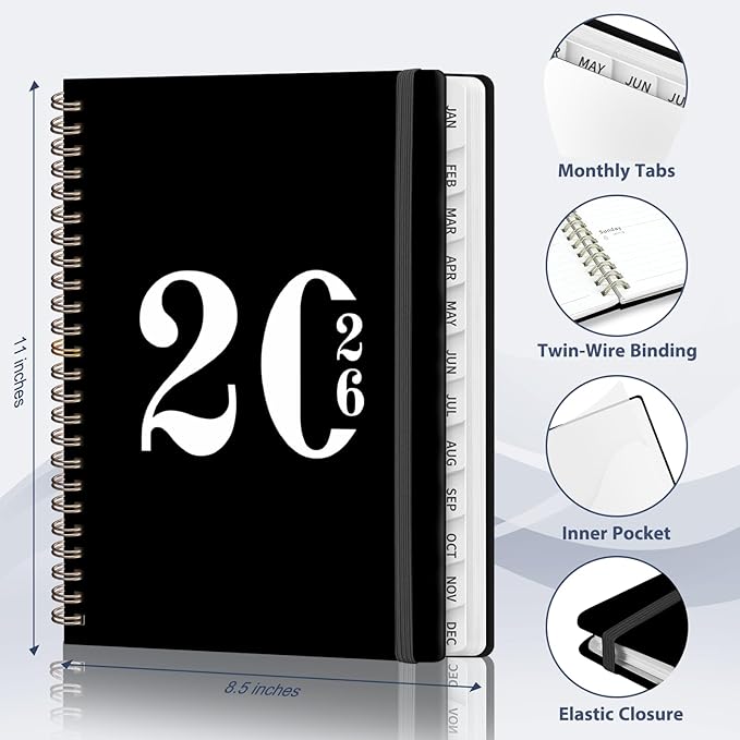 2026 Planner, Weekly and Monthly Calendar Agenda Book, Jan 2026 - Dec 2026, Hardcover Planning Academic Planner for Office School Supplies and Desk Accessories - Letter Size (8.5'' x 11'')