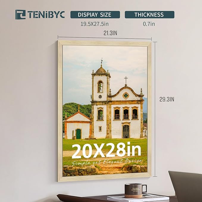 20x28 Picture Frames Set - 3 Pack - Natural Oak Wood - Display Wall Posters, Gallery Displays, Large Photos & Puzzles - Wall Decor