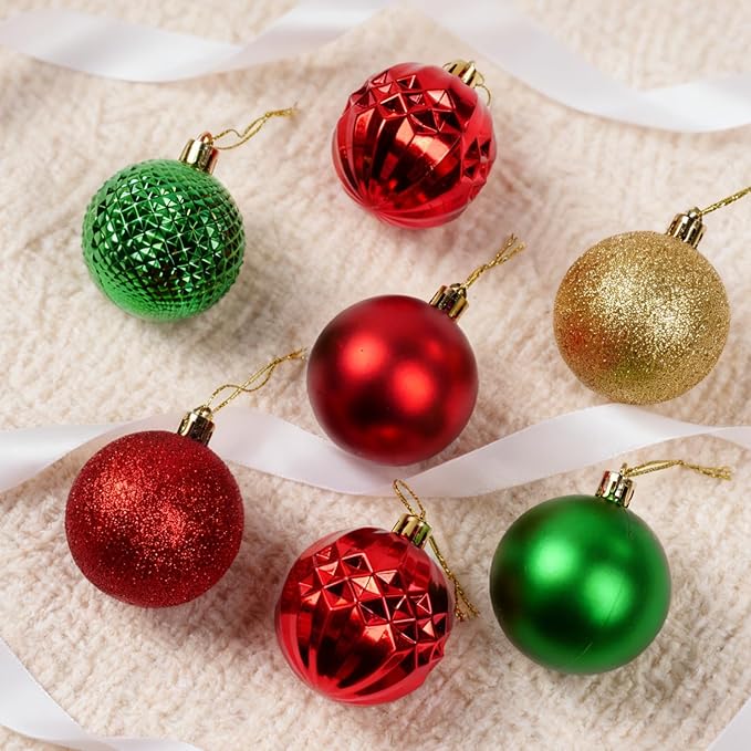Christmas Tree Decorations Ornament Set, 60ct 2.36 Inches Red Green and Gold Shatterproof Christmas Ball Ornaments, Hanging Ball for Xmas Holiday Wedding Party Decor