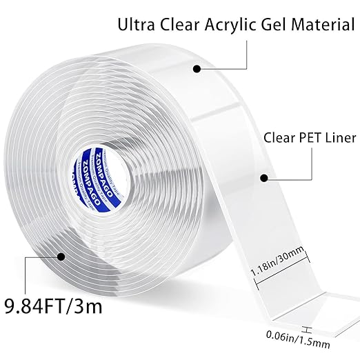 Heavy Duty Double Sided Nano Tape,9.84FT x 1.18in - Waterproof, Strong Adhesion, Clear, High Strength, No Residue Removability for Hanging, Wall Mounting, Home Decor, Adhesive for Shower