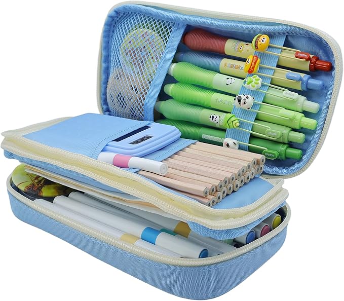 Large Capacity Pencil Case - Durable Zipper Aesthetic Pen Pouch, Big Storage Organizer for School, Office & Travel - Waterproof & Multi-Use (Light Blue)