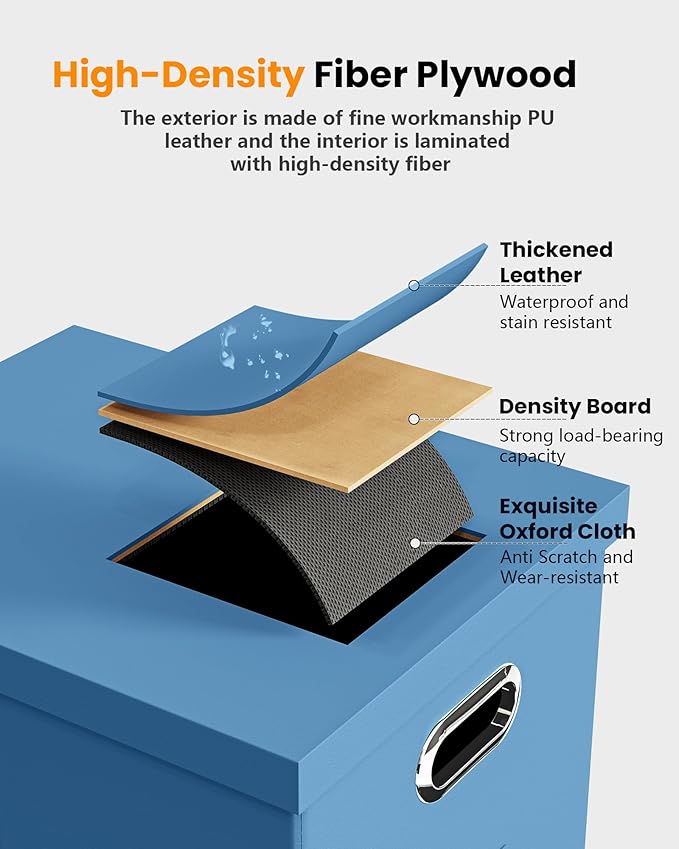 2 Pack File Storage Organizer - Portable Filing Box with Lid, Fits Letter/Legal Size, Navy Blue Leather Box