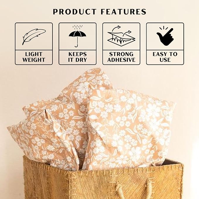 Poly Mailers 10x13 Inch 100 Pack Medium Shipping Bags Strong Thick Mailing Envelopes | Self Sealing Adhesive | Waterproof & Tear Proof | Small Business Packaging for Clothing - Floral Dusty Pink