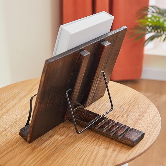 Wooden Book Stand Holder Adjustable,Portable Desktop Organizer for Cookbooks/Tablets,Hands Free Reading Rest with Ergonomic Design, Fits Books & iPads