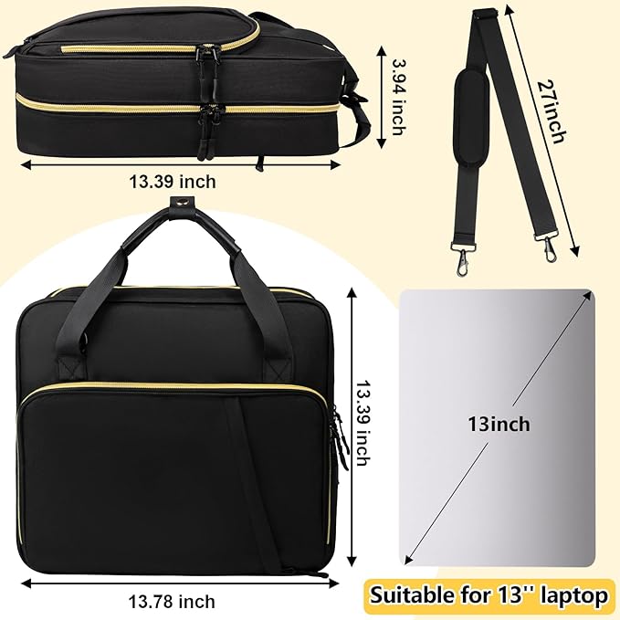 3 D-Ring Zipper Binder 2 inch with Shoulder Strap, Waterproof Oxford Binder with Zipper Storage 500 Sheets Capacity, Multi-Pockets Organizer Bag for 13 in Laptop School& Office Supplies Black