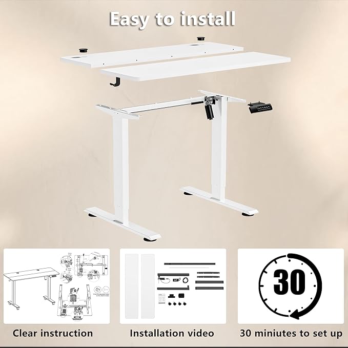 Himimi Electric Standing Desk 48 x 24 inch for Home Office,Sit-Stand Adjustable Desk with Memory Presets,Height Adjustable Desk for Gaming/Working,Free Hook, Lockable Wheels,White
