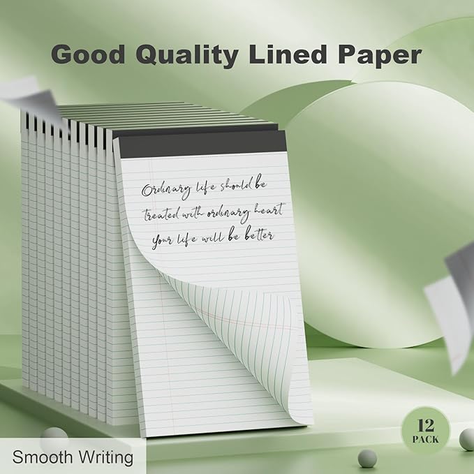 Legal Pads 8.5 x 11.75 Inch Notepad, 12 Pack White Legal Pads 8.5 x 11.75 College Ruled Notepads, Micro Perforated Desk Notepad with Study Backboard, White Notepads for School College Office Business