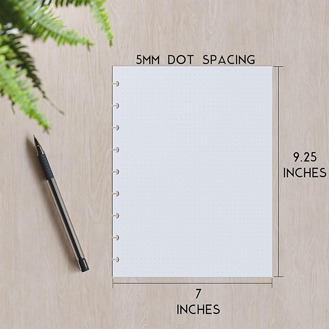 Discbound Dotted Grid Paper, 120 GSM Refill, 200 Sheets (400 Pages), 9 Disc Pre-Punched Happy Planner Inserts, Loose Leaf, White, 7 inch x 9.25 Inch