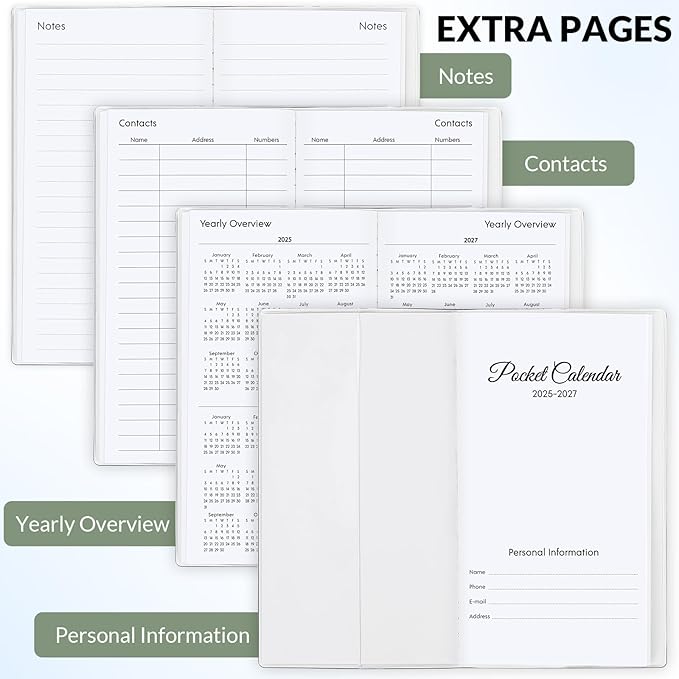 Pocket Calendar 2026-2027, Pocket Planner 2026-3.7" x 6.7" - Runs from July 2025 Until December 2027, Monthly Planner 2025-2027 with PVC Cover for Planning, Green