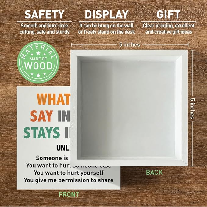 Therapy Office Desk Decor Wooden Box Sign Mental Health Decor for Home School Counselor CBT Counseling Therapist Office Decoration Mental Health Gift for Counselor Psychologist Therapist CBT