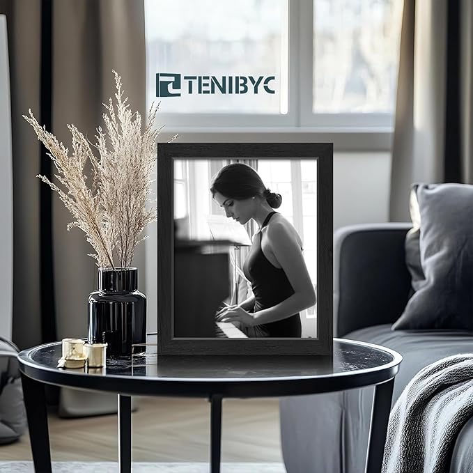 8x10 Picture Frames Set - 3 Pack - Black Solid Wood Poster Frame - Tempered Glass - Exclusive Woodgrain - Rooms, Offices, Gallery, Studio, and Hallway, Wall Display Decor