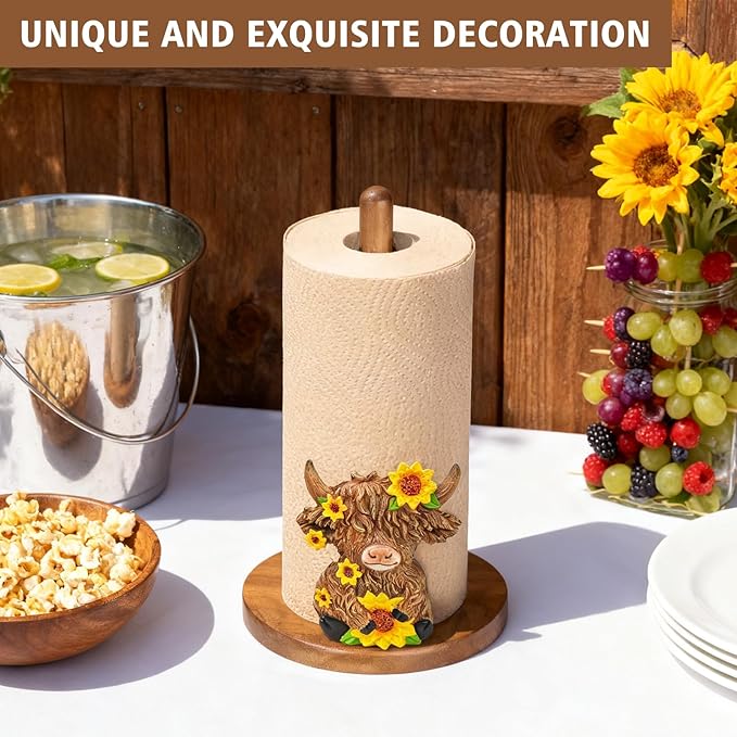 Highland Cow Kitchen & Bathroom Decor, Gifts for Women, 3D Kitchen Countertop Decor, Cute Paper Towel Holder for Home Indoor Table Accessories, Housewarming Gift