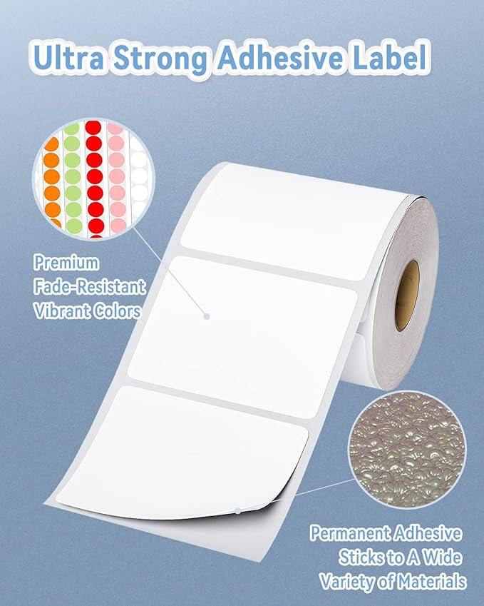 Phomemo 3"x2" Thermal Labels Roll - 1240 PCS Label Stickers for Small Business Supplies - Commercial Grade Logo Stickers for Business Customized - Waterproof Shipping Labels for Thermal Printer
