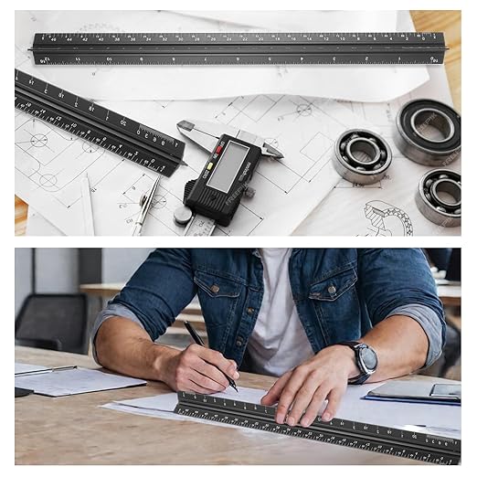 DIVINA VITAE 4pcs Architectural Scale Ruler, Aluminum, 12 Inch Imperial Engineering Scale Triangular Ruler for Architect, Civil Engineer, Draftsman