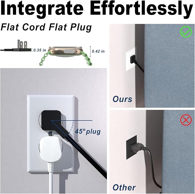 Surge Protector Power Strip with USB Ports, 12 Outlets 2 USB-C 2 USB-A, 6 Ft Flat Plug Extension Cord, Multi Plug Outlet as Charging Station for Desk, Office, Home,Dorm, UL Certification (Black)