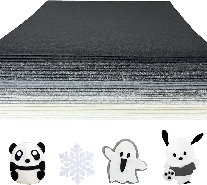 24 Pcs 11.8 x 35.4 Inch Wool Blend Felt Sheets for Crafts, 8 Color 1mm Thickness Black White Assorted Stiff Felt Rectangle Bulk for Sewing Patchwork School DIY Projects Decoration