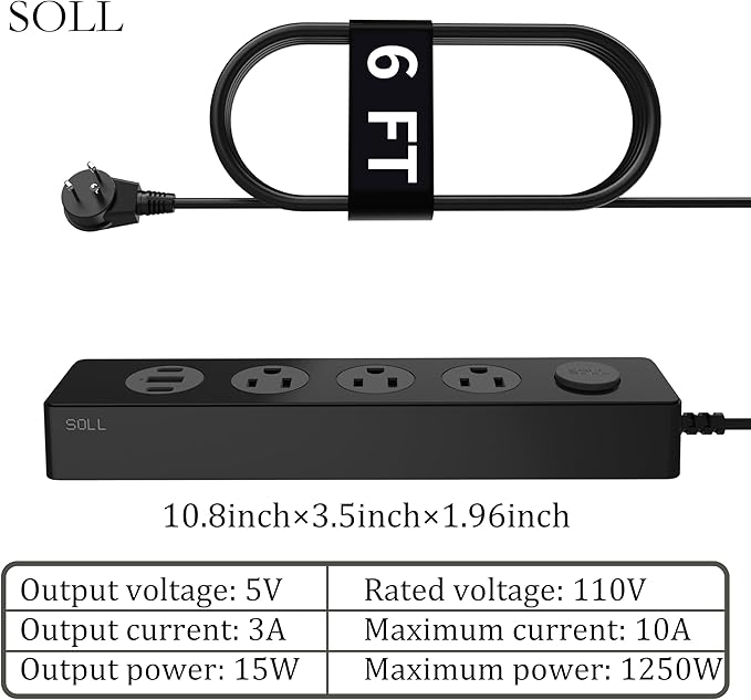 SOLL IPX9 Outdoor Power Strip Weatherproof, Surge Protector Power Strip with 3 Outlet and 3 USB Charging Ports(2 USB C), 6FT Extension Cord for Patio, Garden, Bathroom, Kitchen, Garage, Office