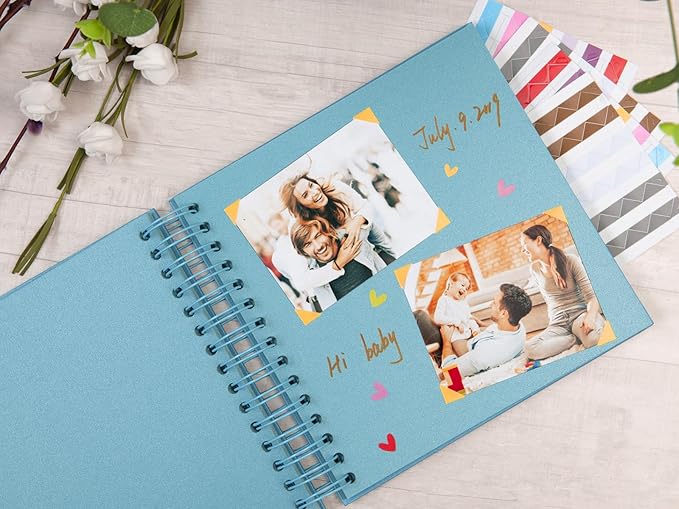 potricher 8 x 8 Inch DIY Scrapbook Photo Album 80 Pages Thick Kraft Blank Blue Paper Memory Book for Wedding and Anniversary Family (Blue, 8 Inch)