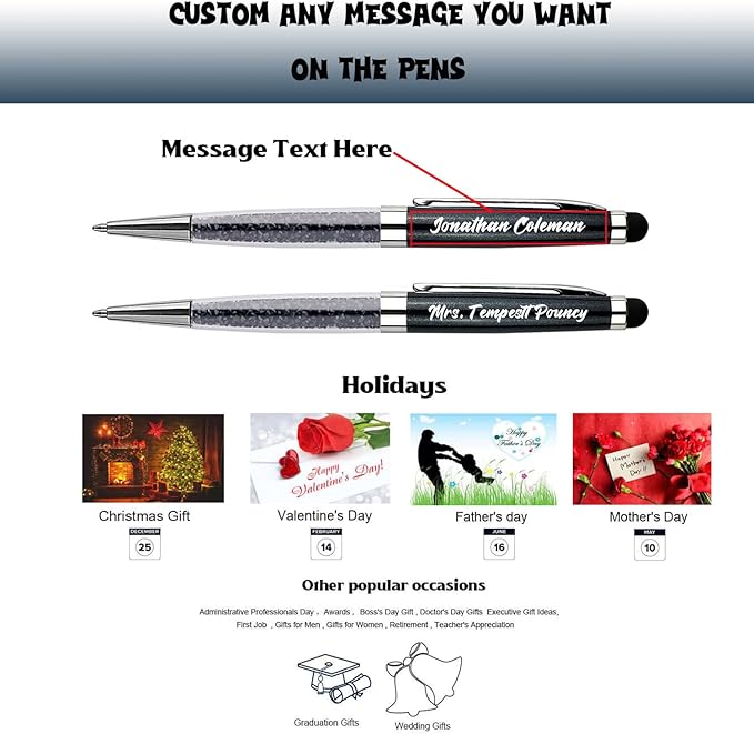 Personalized Business Pens with Stylus - Custom Engraved Metal Ballpoint Pen for Executives, Teachers, and Students. Ideal Gift for Graduations, Promotions 12pcs/Pack