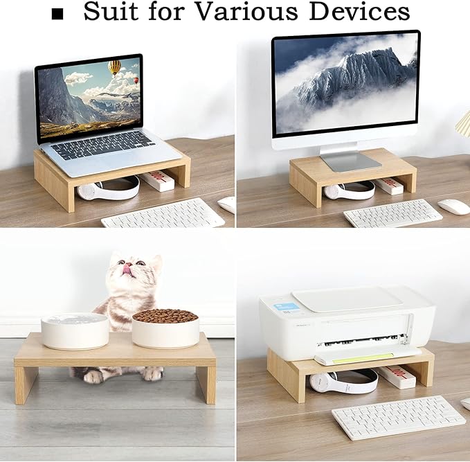 TEAMIX Wood Monitor Stand Riser - 2 Pack Adjustable Dual Monitor Riser for Laptop/PC