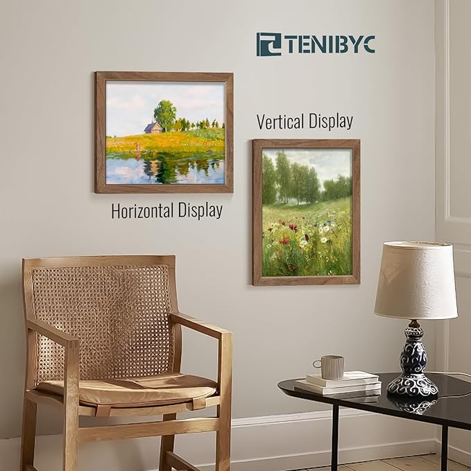 11x14 Picture Frame Walnut - 4 Pack, Brown Wood Grain Photo Frame, HD Tempered Glass, Display 11x14 or 14x11 Photos, Wall Hanging