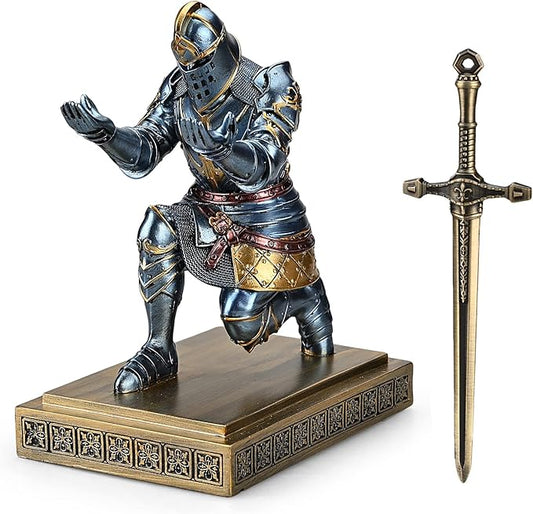 King's Guard Knight Pen Holder Pen Stand Desk Organizers and Accessories Resin Pencil Holder as Gift for Office and Home (Blue)