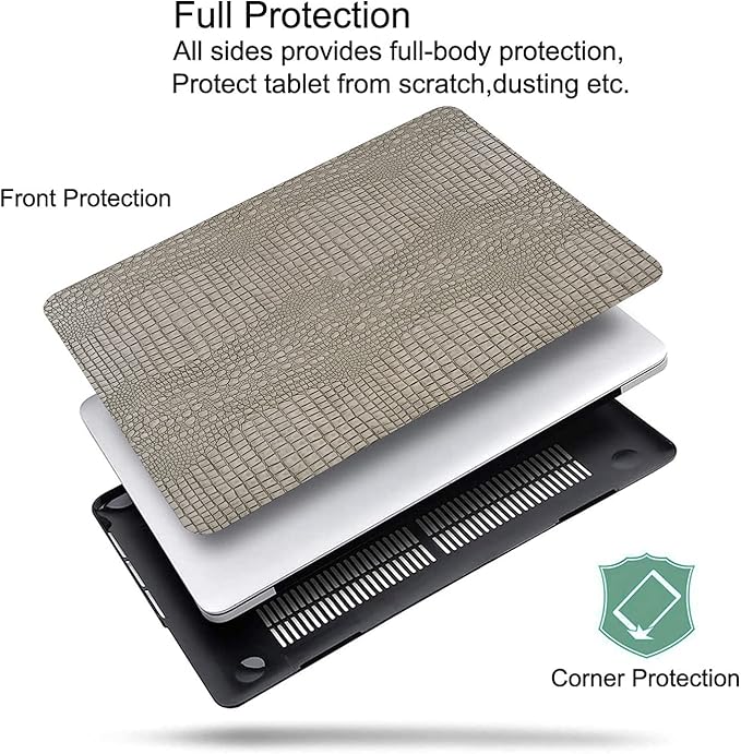 DTangLsm Compatible with MacBook Air 13 inch Case 2025 2024-2022 M4 M3 M2 A3240 A3113 A2681, Crocodile Skin Alligator PU Leather Hard Shell Case and Keyboard Cover, Silver
