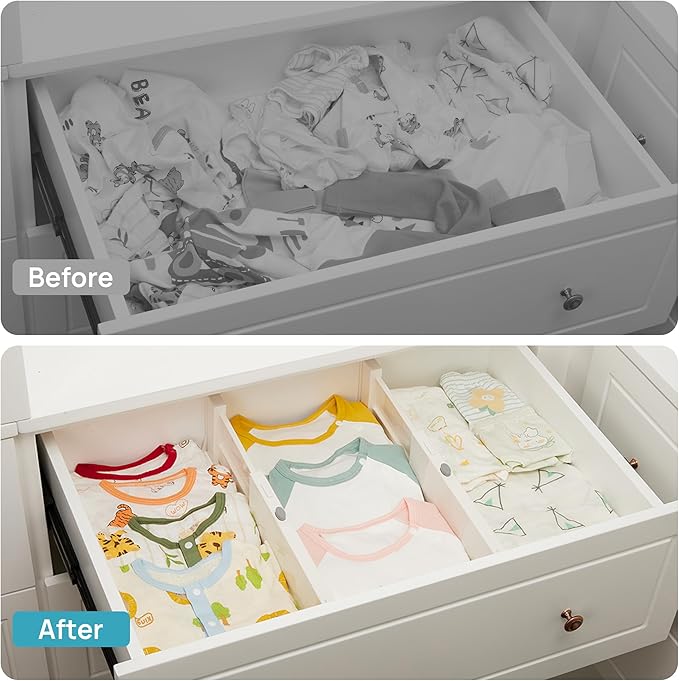 Vtopmart 12 Pack Drawer Dividers for Clothes, 4" High 11.6"-17" Adjustable Expandable Dresser Drawer Organizer, Plastic Drawers Separator for Dresser, Baby Clothes, Underwear, Kitchen & Office Storage
